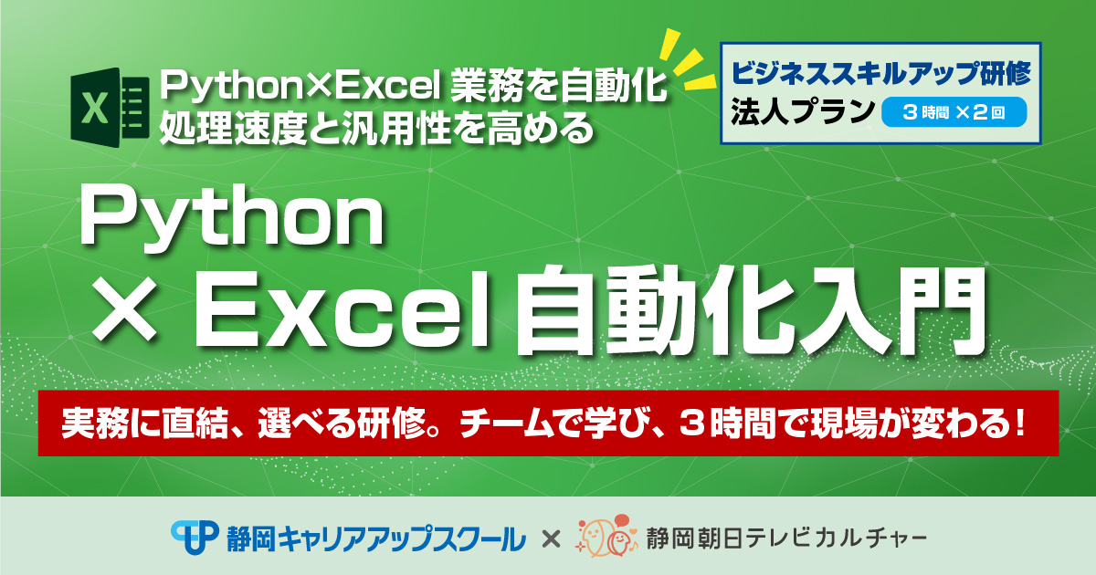 ビジネススキルアップ研修法人プラン　Python×Excel自動化入門